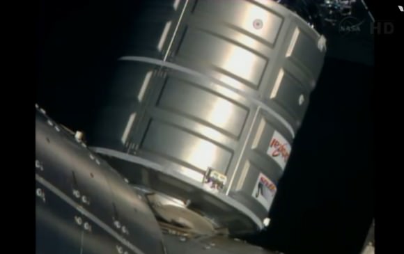 Cygnus berthed at Harmony node on ISS. Credit: NASA TV
