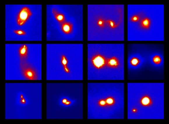 Examples of infrared K-band images of luminous, gas-rich, merging galaxies. Credit: NAOJ