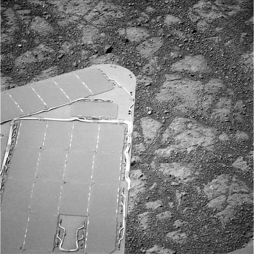 Image from Sol 3528 of the area showing no rock. Click to see original on the rover's raw image website. Credit: NASA/JPL.