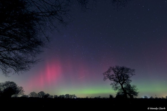 Red curtains of aurora.  'I'm amazed, blown away, never seen aurora before EVER,' said astrophotographer Wendy Clark.   'Just incredible, stood for ages watching it develop.' 