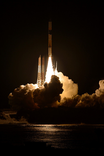 GPM lifts off on Feb. 27, EST (Feb. 28 JST) to begin its Earth-observing mission.  Credit: NASA/Bill Ingalls