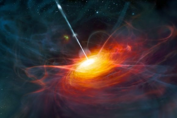  Artist’s interpretation of ULAS J1120+0641, a very distant quasar. Credit: ESO/M. Kornmesser
