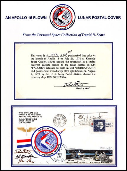 An Apollo 15 postal cover flown to the Moon. Credit: NASA.