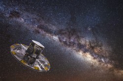 Gaia mapping the stars of the Milky Way. (ESA/ATG medialab; background: ESO/S. Brunier)