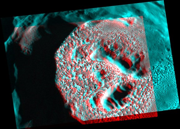 A 3-D view of Kertesz crater in Mercury's Caloris Basin. Mosaic from NASA's MESSENGER spacecraft. Credit: NASA/Johns Hopkins University Applied Physics Laboratory/Carnegie Institution of Washington