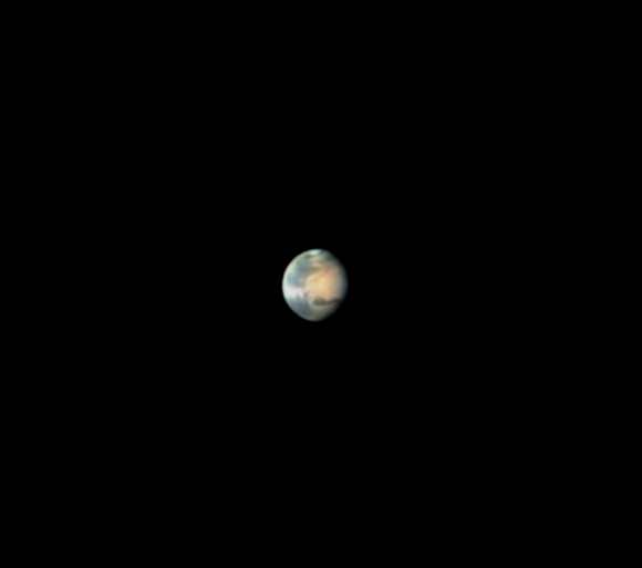 Mars imaged by Leo Aerts on February 3rd. Shot using a Celestron 14" scope, DMK 21AU618 webcam with a 2.5 powermate projection and a RGB Baader filter set.