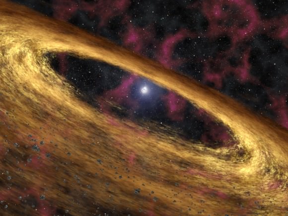 Artist's conception of stellar rubble around pulsar 4U 0142+61. Credit: NASA/JPL-Caltech