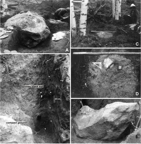 Photos (1972) of John's Stone and related findings. Image Credit: 