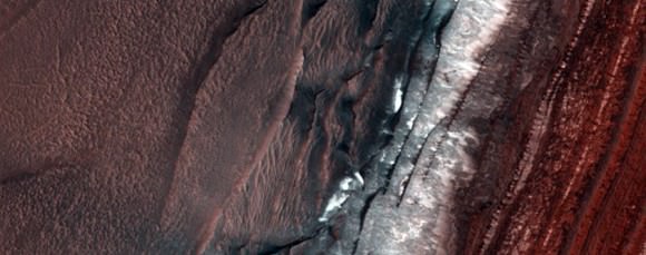 "Avalanche monitoring at steep north polar scarp", one of the images released in February 2014 from the Mars Reconnaissance Orbiter's High Resolution Imaging Science Experiment. Credit: NASA/JPL/University of Arizona