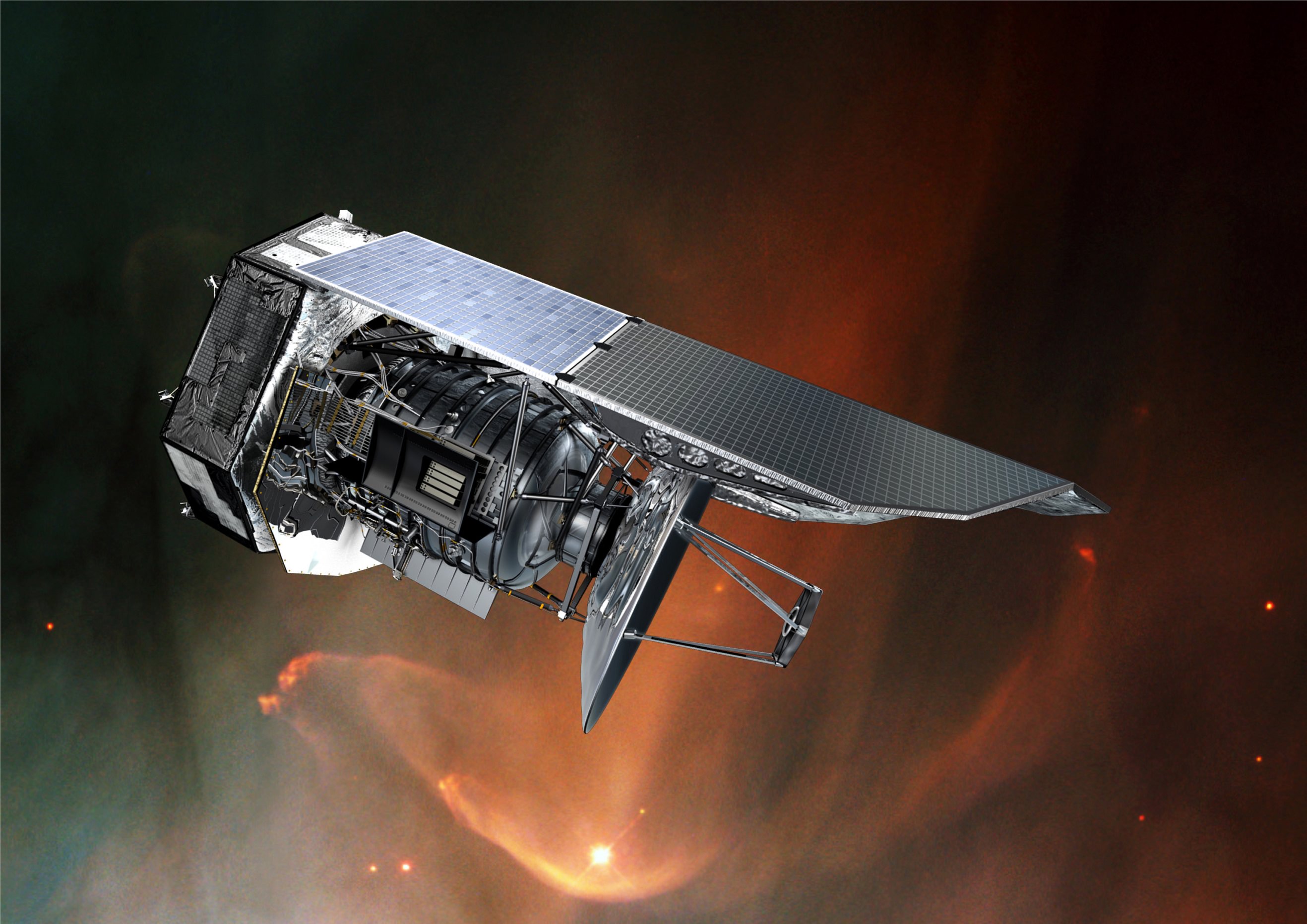 Artist's impression of the Herschel Space Telescope. Credit: ESA/AOES Medialab/NASA/ESA/STScI