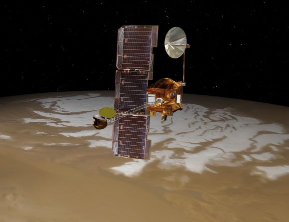Artist's conception of the Mars Odyssey spacecraft. Credit: NASA/JPL 