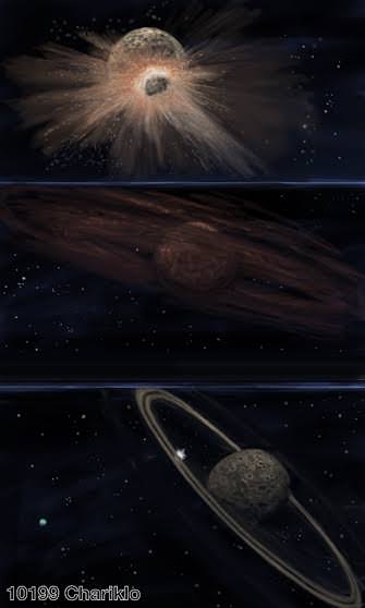Illustration of how Asteroid Chariklo may have gotten its rings. Copyright: Estevan Guzman for Universe Today. 