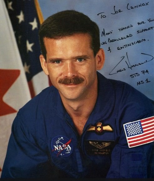 A signed picture from now-retired Canadian astronaut Chris Hadfield is part of the large space memorabilia collection that Joe Lennox has. The inscription reads, "To Joe Lennox: Many thanks for your unparalleled support and enthusiasm. Chris Hadfield / STS-74 / MS1." Credit: Joe Lennox