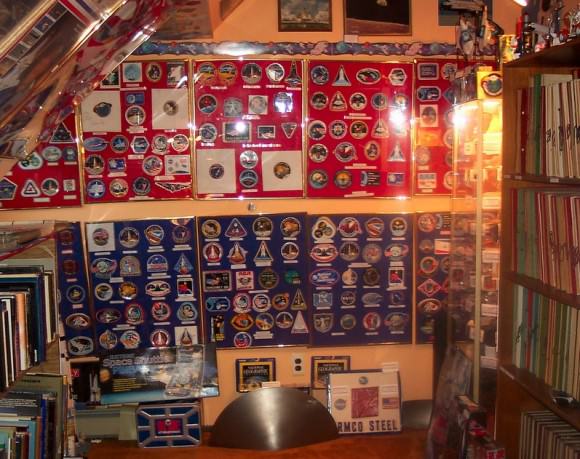 Patches adorn a wall in the private collection of Joe Lennox, a New York City-area space fan who has a vast space-y collection. Credit: Joe Lennox