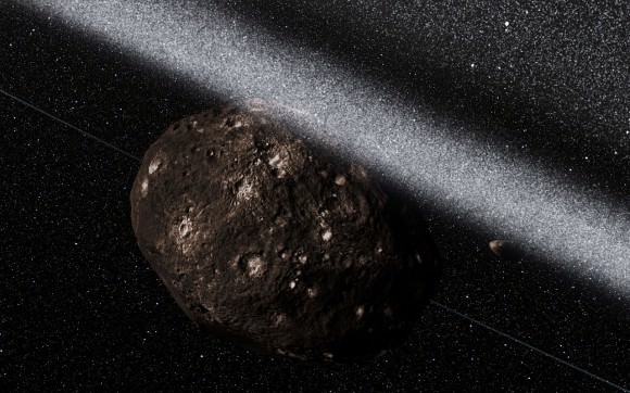 Artist's impression of two rings discovered around the asteroid Chariklo. It was the first such discovery made for an asteroid. Credit: ESO/L. Calçada/M. Kornmesser/Nick Risinger (skysurvey.org)
