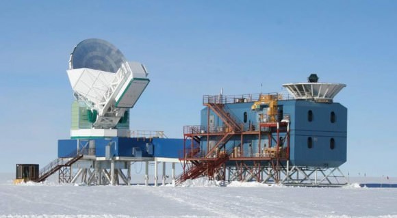 The South Pole Telescope (left) and BICEP (right). Image Credit: Dana Hrubes