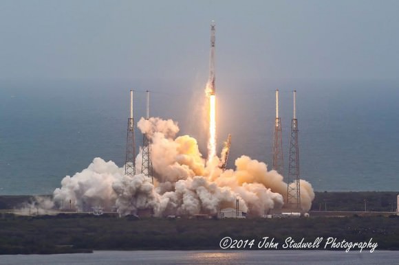 Blastoff of SpaceX Falcon 9 rocket from Cape Canaveral Air Force Station in Florida on April18, 2014.   Credit:  John Studwell