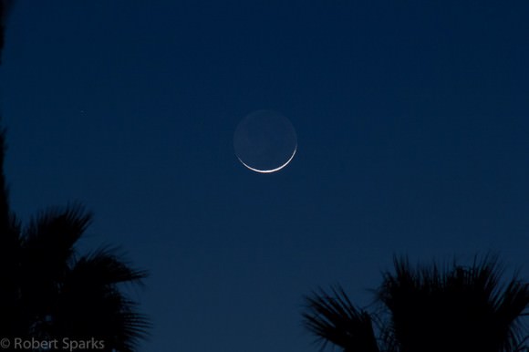 The one-day old crescent Moon on March 31, 2014. Credit and copyright: Robert Sparks. 