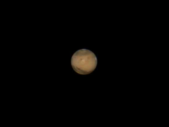 Mars captured through a Celestron C6 SCT telescope on April 5th, 2014. Credit: Joel Tonyan.