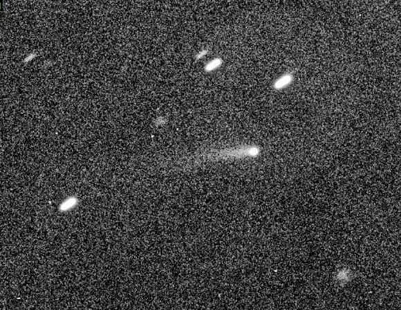 Comet 209P/LINEAR on April 14, 2014. It’s currently very faint at around magnitude 17. Material shed by the comet during passes between 1898-1919 may spawn a rich meteor shower overnight May 23-24. Credit: Ernesto Guido, Nick Howes, Martino Nicolini 