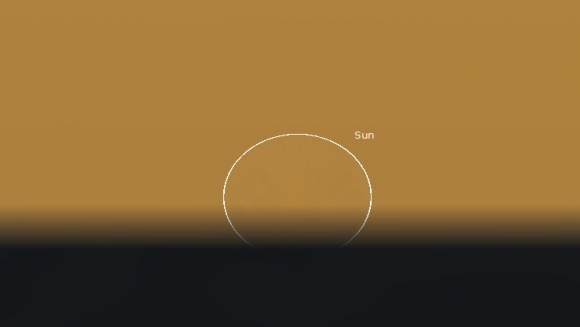 A simulation of the view that no one will see: the annular eclipse one kilometre above latitude 71S longitude 131E above the Antarctic. Created using Stellarium. 