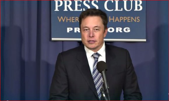 SpaceX CEO Elon Musk announces lawsuit protesting Air Force launch contracts while speaking at the National Press Club in Washington, DC on April 25, 2014