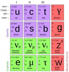 A periodic table of elementary particles. Credit: Wikipedia