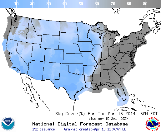 Cloud cover prospects. Credit: NOAA.