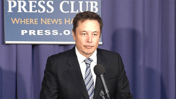 SpaceX CEO Elon Musk announces lawsuit protesting Air Force launch contracts while speaking at the National Press Club in Washington, DC on April 25, 2014.
