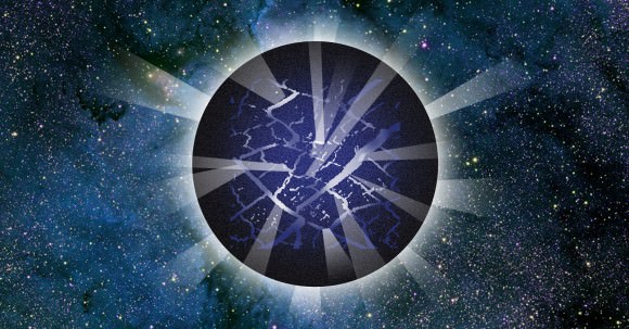 Artist's conception of a starquake cracking the surface of a neutron star. Credit: Darlene McElroy of LANL