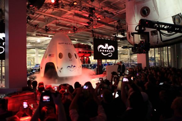 SpaceX Dragon V2 next generation astronaut spacecraft unveiled May 29, 2014.  Credit: NASA