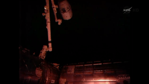 Dragon is free flying after release from ISS at 9:26 a.m. EDT on May 18, 2014. Credit: NASA