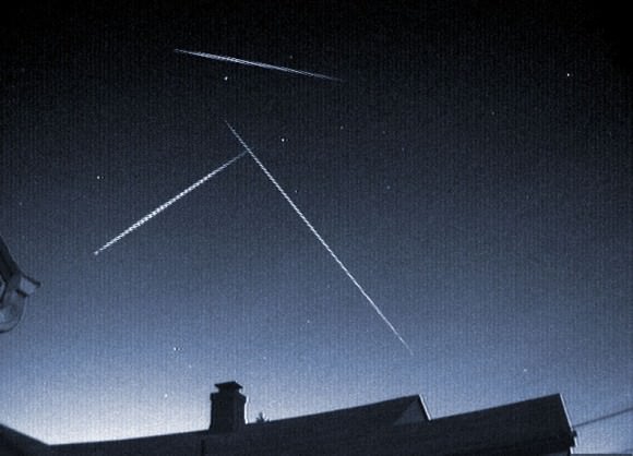 Composite of Aquarid meteors from the 2012 shower. Credit: John Chumack