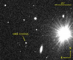 Gamma-ray burst 121024A, as seen on the day of burst by ESO’s Very Large Telescope (VLT) in Chile. Only a week later the source had faded completely. Credit: Dr Klaas Wiersema, University of Leicester, UK and Dr Peter Curran, ICRAR.