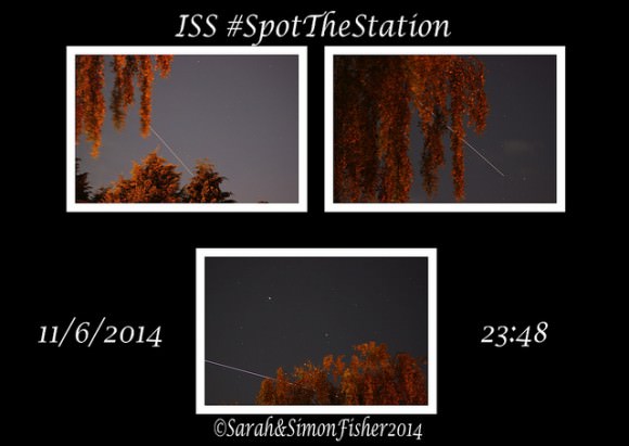 Long exposure shots of bright passes by the International Space Station over the UK on June 11, 2014.  Credit and copyright: Sarah and Simon Fisher.  