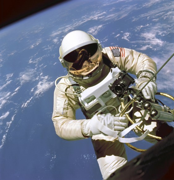 NASA astronaut Ed White during a 23-minute spacewalk on Gemini 4 June 3, 1965. Credit: NASA