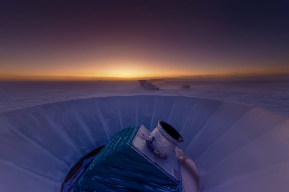  BICEP2 Telescope at twilight at the South Pole, Antartica (Credit: Steffen Richter, Harvard University)