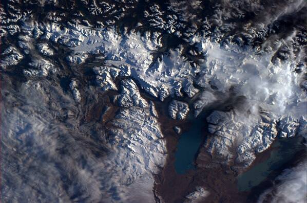 Looking down on glacial flows near the Strait of Magellan 