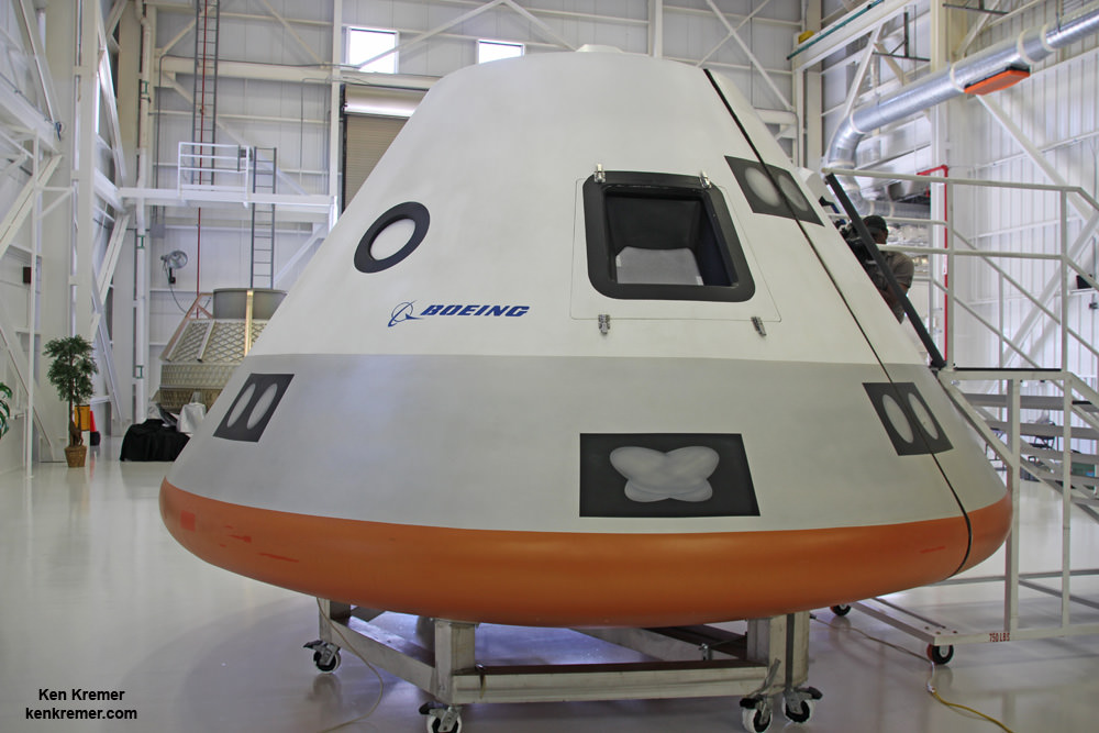 Boeing CST-100 crew capsule will carry five person crews to the ISS.  Credit: Ken Kremer - kenkremer.com