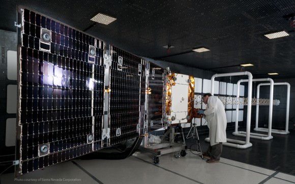 An ORBCOMM OG-2 satellite undergoes testing prior to launch. Credit: Sierra Nevada Corp