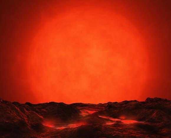 Illustration of the red supergiant Betelgeuse, as seen from a fictional orbiting world. © Digital Drew.
