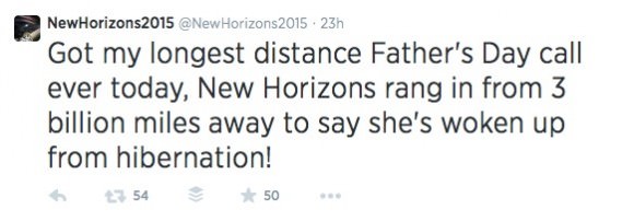New Horizons Tweeted about its Father's Day wakeup call 