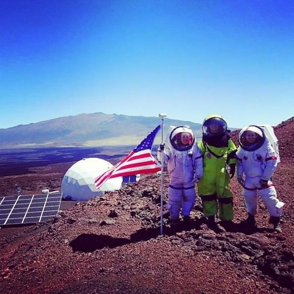 United States members of the second HI-SEAS (Hawaii Space Exploration Analog and Simulation) crew celebrate Independence Day during their simulated 120-day Mars mission. Credit: Casey Stedman/Instagram