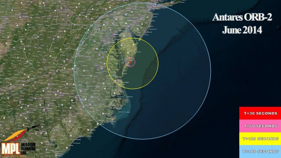Antares Orb-2 launch viewing map for July 11, 2014 liftoff from NASA Wallops, VA. Credit: NASA