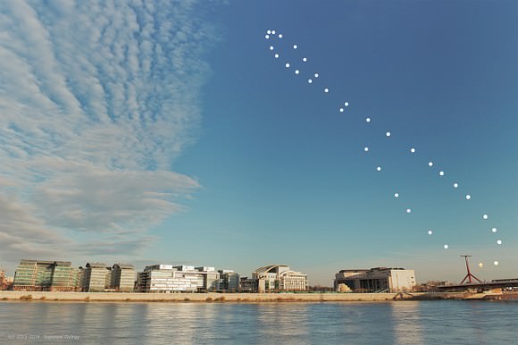 An analemma of the Sun, taken from Budapest, Hungary over a one year span. (Courtesy of György Soponyai, used with permission).