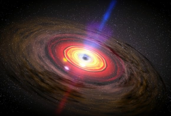 An artist's conception of a supermassive black hole's jets. Image Credit: NASA / Dana Berry / SkyWorks Digital