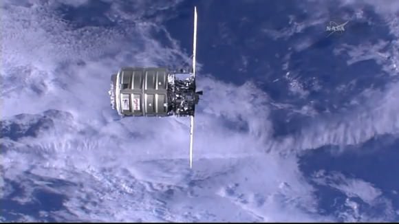 Orbital Sciences' Cygnus cargo craft approaches the ISS on July 16, 2014 prior to Canadarm2  grappling and berthing.  Credit: NASA TV