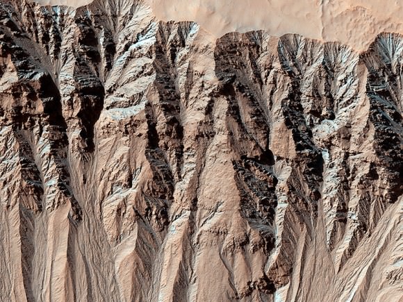 This image covers a location that has been imaged several times to look for changes in gullies.  This is in the Terra Sirenum region, part of the southern highlands in the mid-latitudes.  Credit: NASA/JPL/University of Arizona.