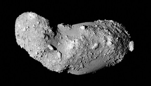 Detailed view of the likely contact binary asteroid 25143 Itokawa visited by the Japanese spacecraft Hayabusa in 2005. Credit: JAXA