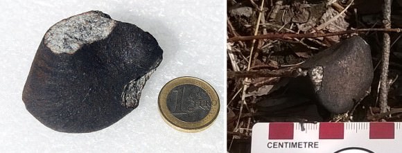 A 120 gram fragment of the Annama meteorite. Streamlines of molten material heated during atmospheric entry can be seen on the crust. Credit: Jakub Haloda